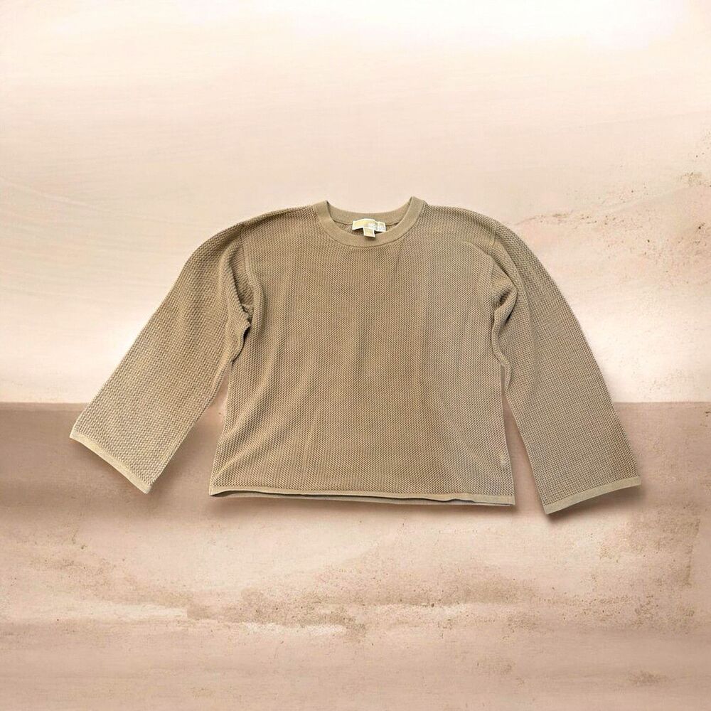 Michael Michael Kors Women’s Beige Waffle-Knit Crewneck Pullover Sweater Size S